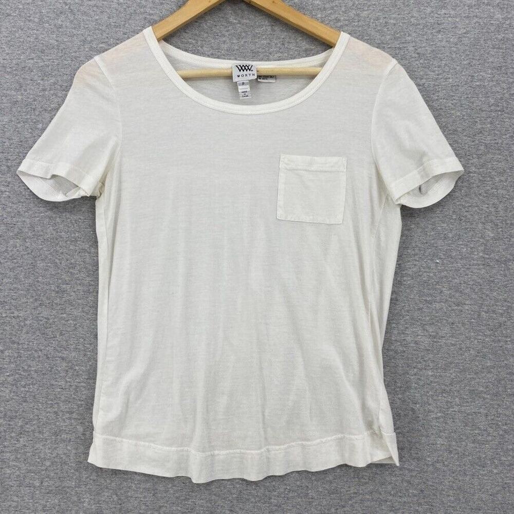 Worth Blouse Womens P (XS-S) Cream Short Sleeve Top Ruched Back Pocket Stretch